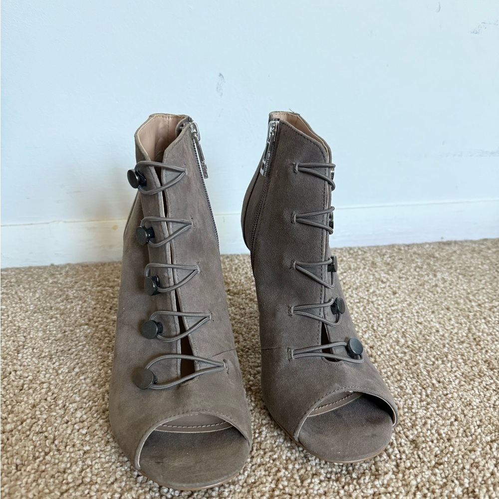 Charles By Charles David Gray Lace Up Peep-Toe Heels